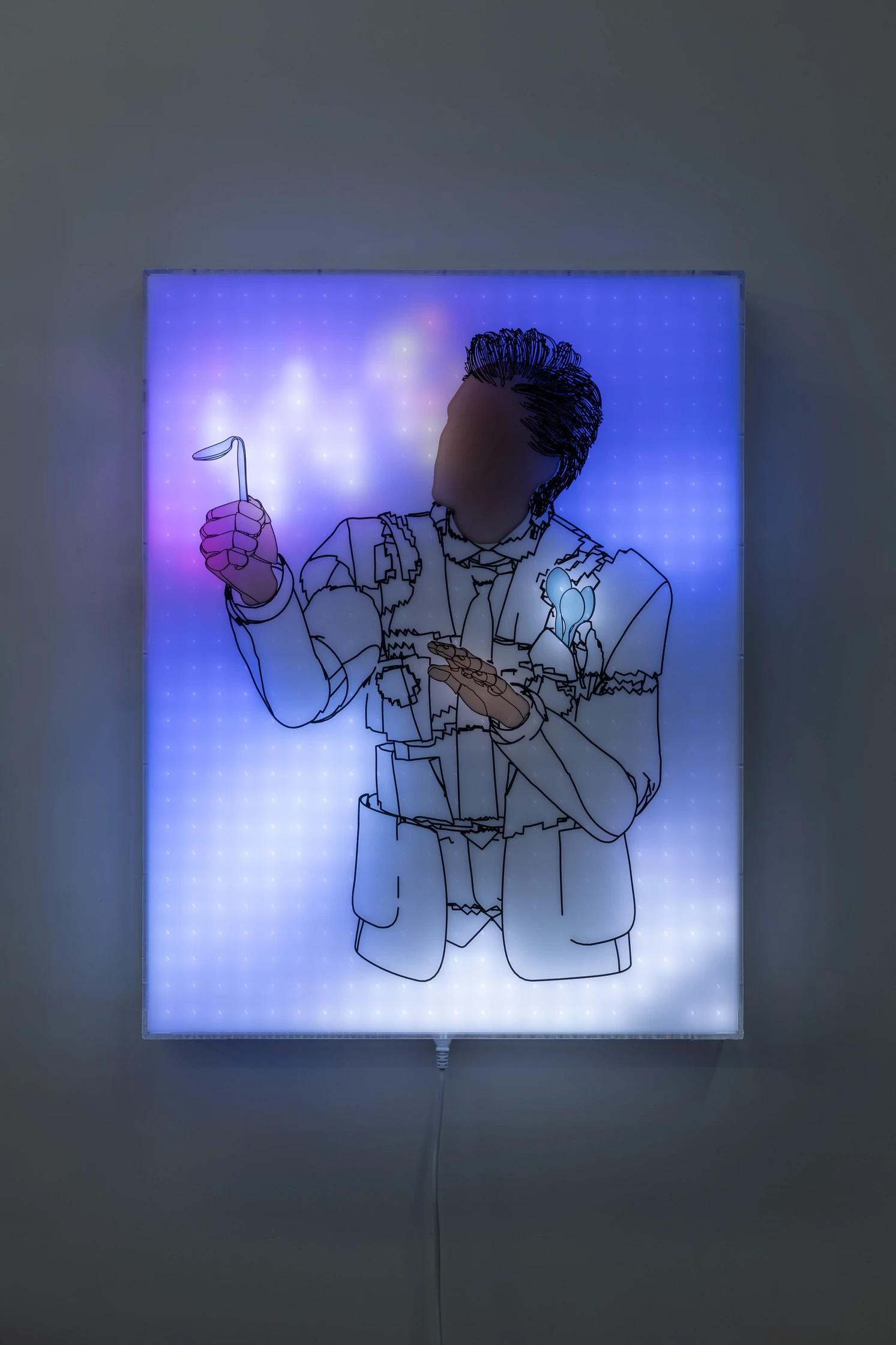Jonathan Bruce Williams — Portrait of Uri Geller, 2025, programmable LED lightbox