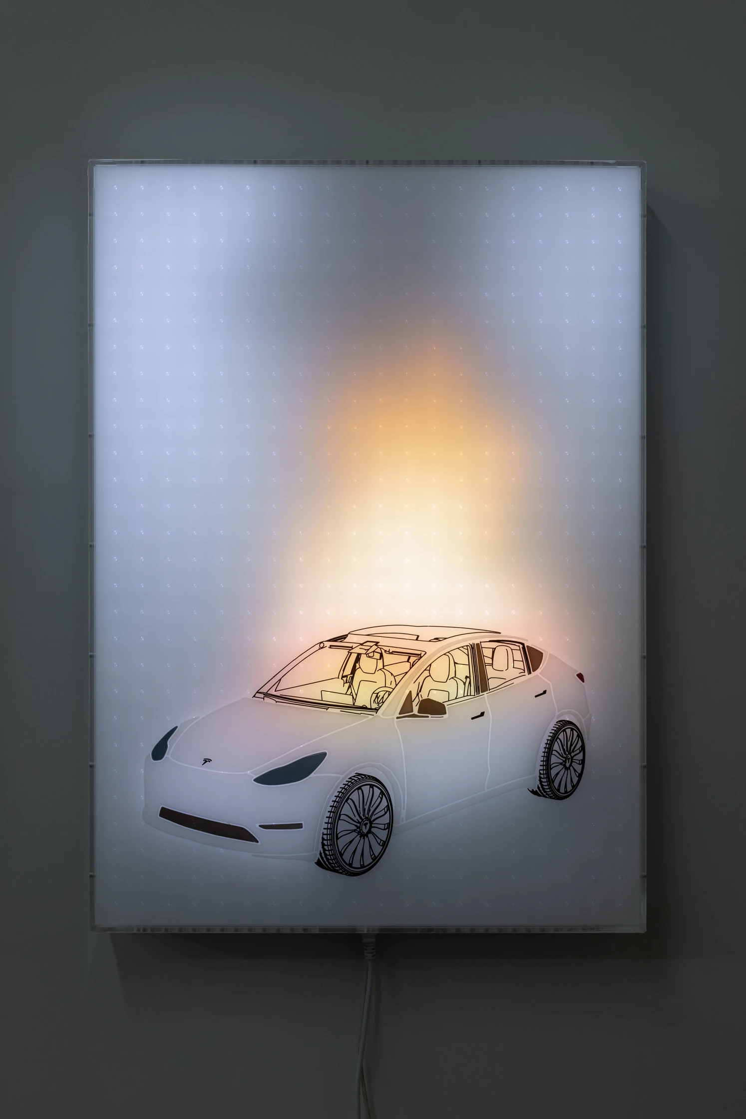 Jonathan Bruce Williams — Tesla On Fire, 2025, programmable LED lightbox