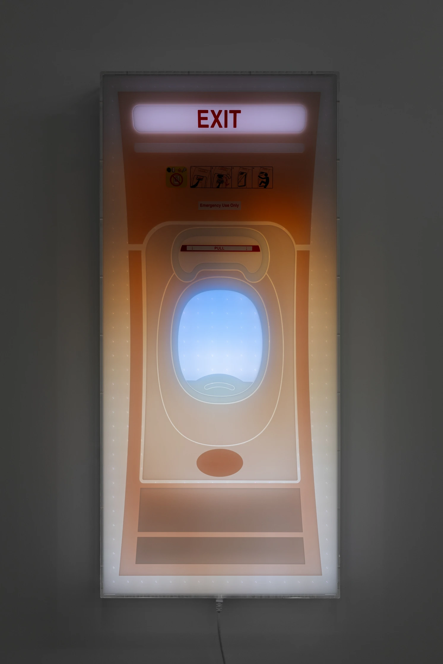 Jonathan Bruce Williams — Overwing Exit, 2025, programmable LED lightbox